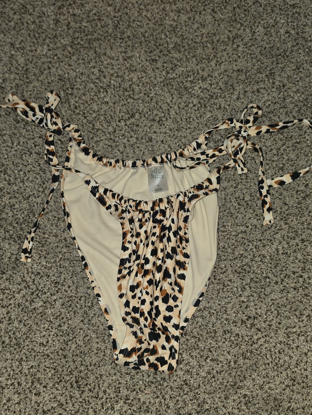 wild fable Leopard Print Tie-Side Bikini Bottom - Cream, Brown & Black 1x